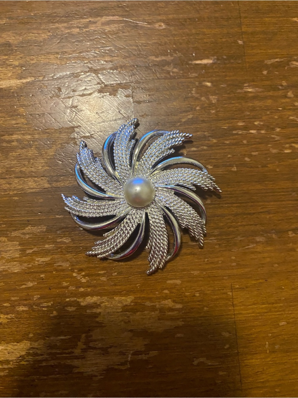 Silver-Tone Swirl Brooch with Pearl Center - Women's Jewelry